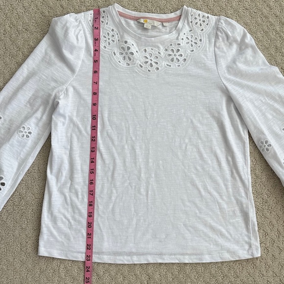 Boden Broderie Insert Long Sleeve Jersey Top White 6 Embroidered Preppy Cut-Out - Picture 14 of 15